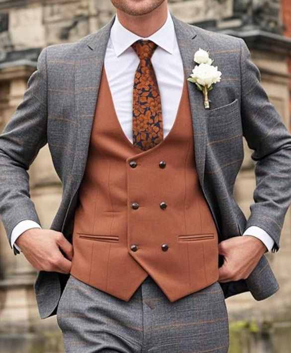 Dluxe Ave. Burnt Orange Tie Black Ties for Men Silk Mens Tie Floral Necktie with Pocket Square Cufflinks Tie Clip Set 4PCS