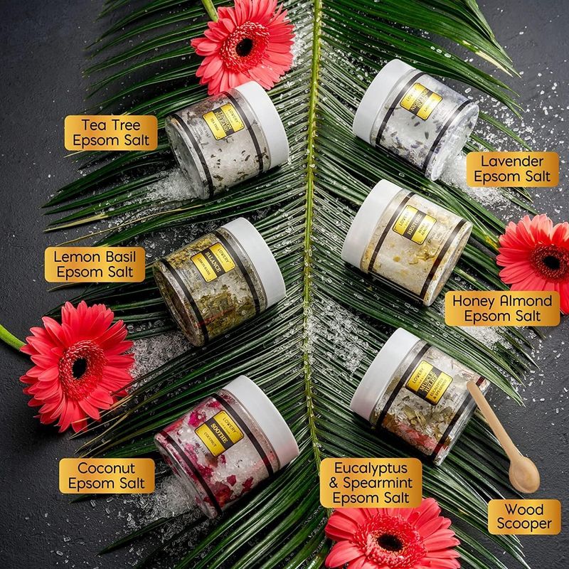 Dluxe Ave. Epsom Bath Salts Gift Set Relaxing Spa Salt with Essential Oils - Lavender Eucalyptus Spearmint Lemon Basil Coconut Tea Tree Honey Almond