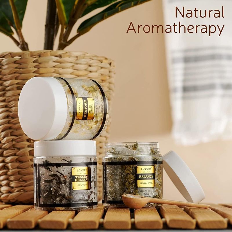 Dluxe Ave. Epsom Bath Salts Gift Set Relaxing Spa Salt with Essential Oils - Lavender Eucalyptus Spearmint Lemon Basil Coconut Tea Tree Honey Almond