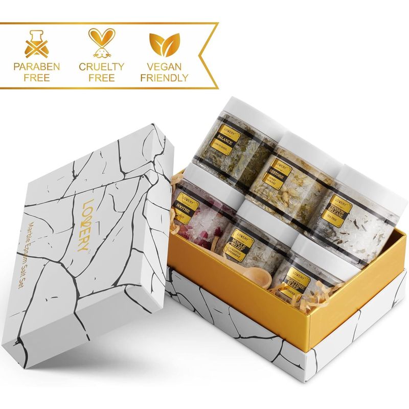 Dluxe Ave. Epsom Bath Salts Gift Set Relaxing Spa Salt with Essential Oils - Lavender Eucalyptus Spearmint Lemon Basil Coconut Tea Tree Honey Almond