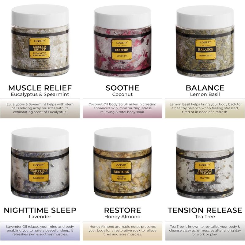 Dluxe Ave. Epsom Bath Salts Gift Set Relaxing Spa Salt with Essential Oils - Lavender Eucalyptus Spearmint Lemon Basil Coconut Tea Tree Honey Almond