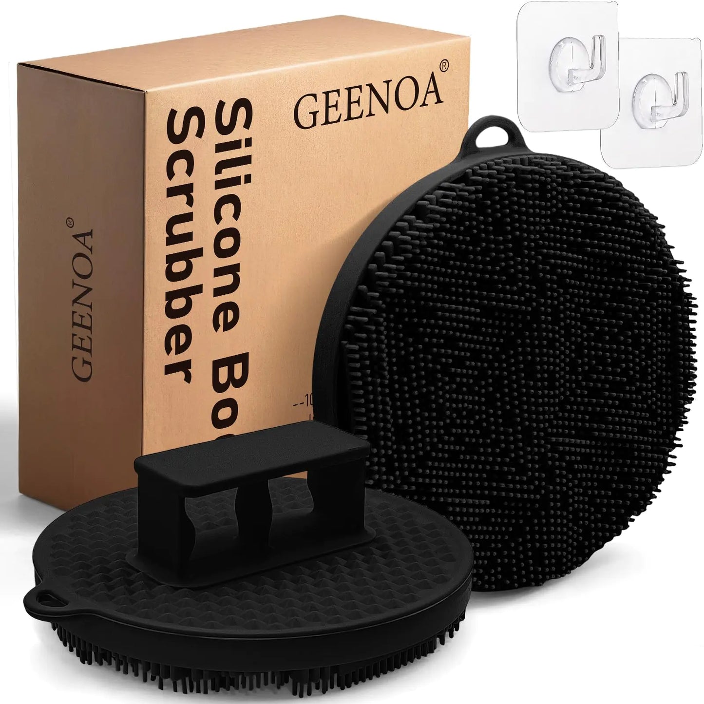 Dluxe Ave. GEENOA Silicone Body Scrubber 2 PCS Exfoliating Body Scrubber with Intensive Bristles and Comfort Handle(Black x2)