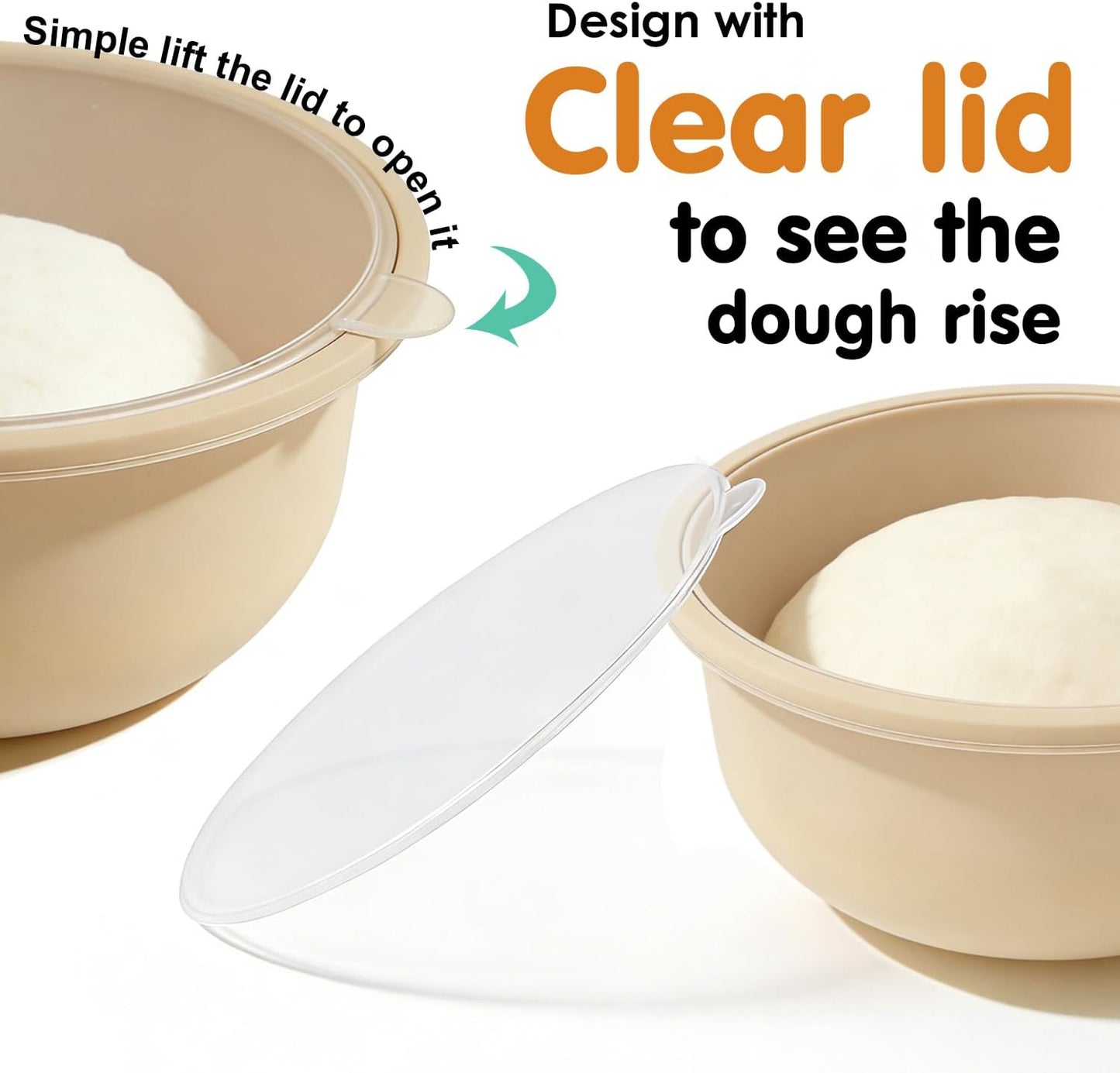 Dluxe Ave. FEHNAG 4Pcs Stackable Silicone Pizza Dough Proofing Containers with Lids Accessories 700ml(4Pcs Beige)