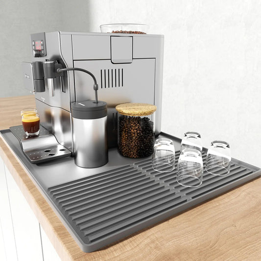 Dluxe Ave. Upgrade Silicone Coffee Mat with Raised Edges 24 x 16 Suitable for Coffee Bar Accessories (Gray 24 x 16)