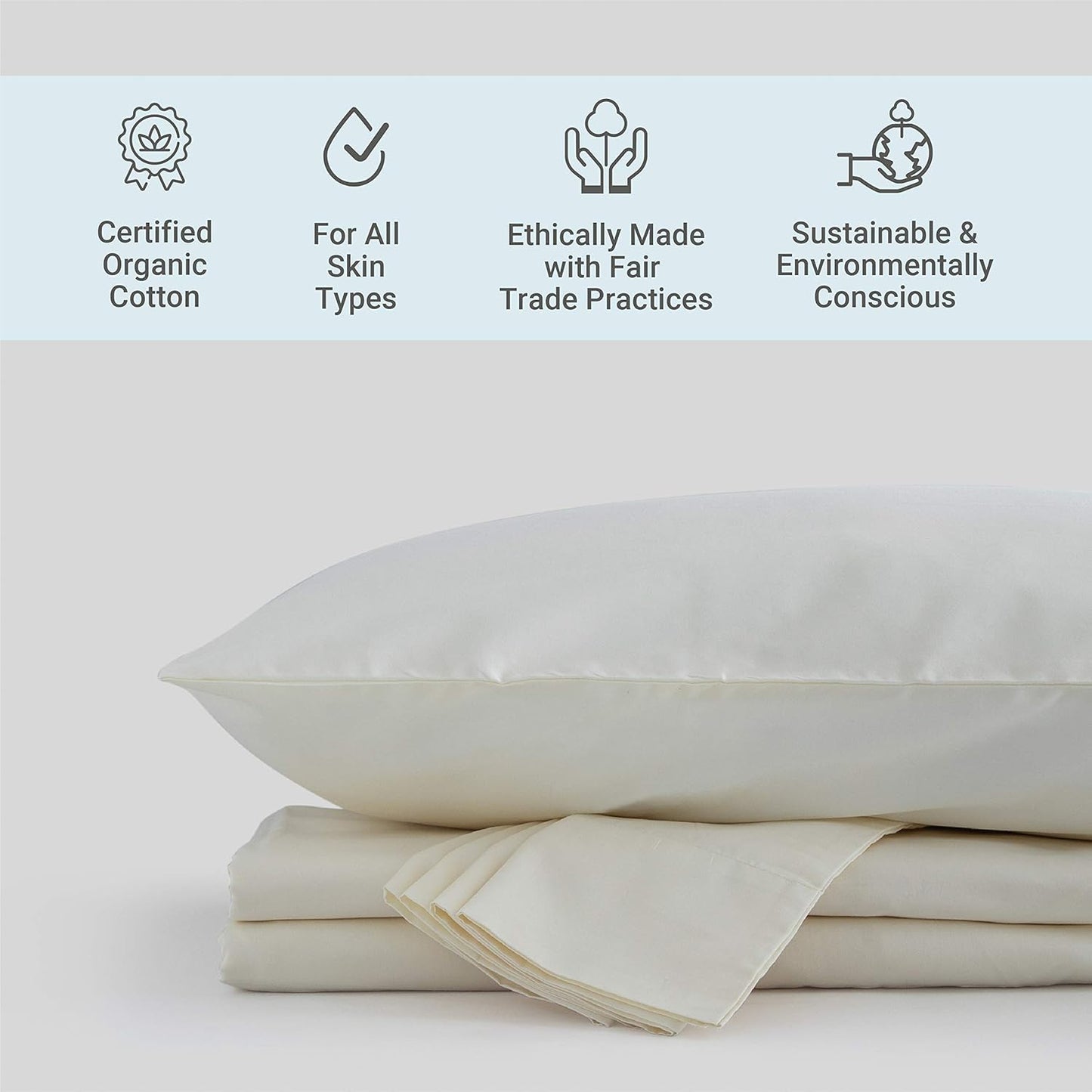 Dluxe Ave. ( FULL ) 4 Pcs 100% Organic Cotton Percale Weave Sheet Set, 300 Thread Count, GOTS Certified, Fits Up to 17" Deep Pocket, Ivory