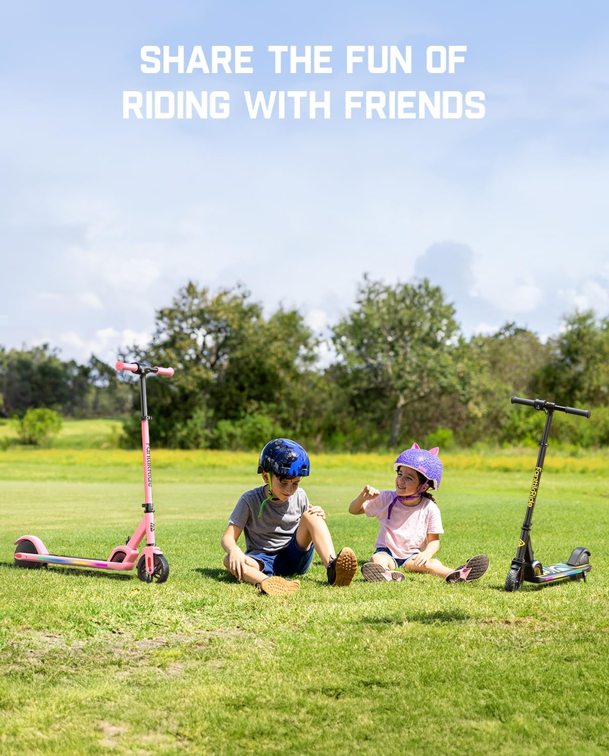 Dluxe Ave. C9 Pro Electric Scooter for Kids 3.9 ft - 5.2 ft, Colorful Rainbow Lights 5/8/10MPH 5 Miles Range Up to 40 mins, LED Display Adjustable Height, Foldable for Kids up to 132 lbs (Black)