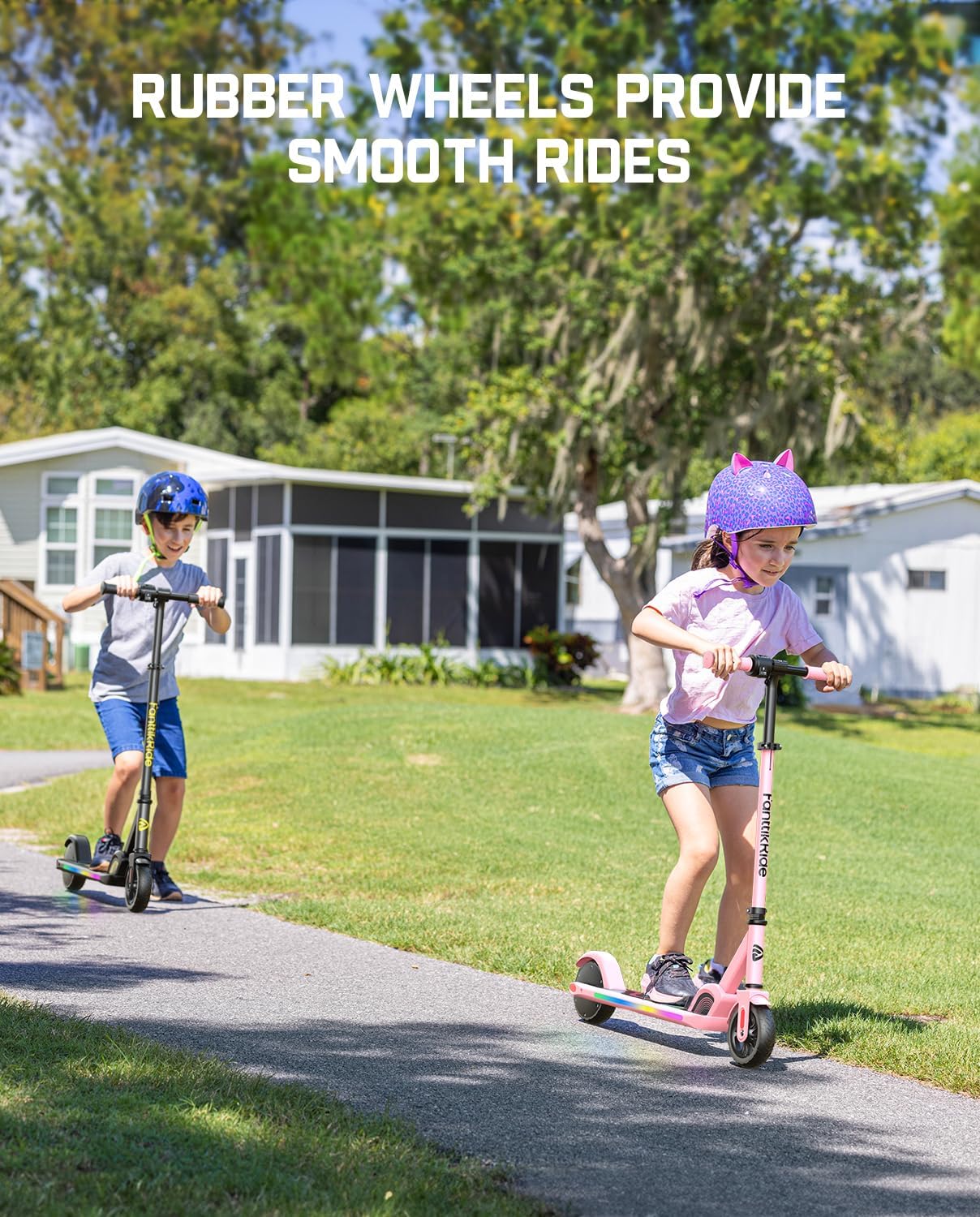 Dluxe Ave. C9 Pro Electric Scooter for Kids 3.9 ft - 5.2 ft, Colorful Rainbow Lights 5/8/10MPH 5 Miles Range Up to 40 mins, LED Display Adjustable Height, Foldable for Kids up to 132 lbs (Black)