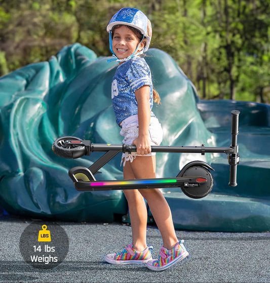 Dluxe Ave. C9 Pro Electric Scooter for Kids 3.9 ft - 5.2 ft./ Colorful Rainbow Lights 5/8/10MPH 5 Miles Range/ (Black)