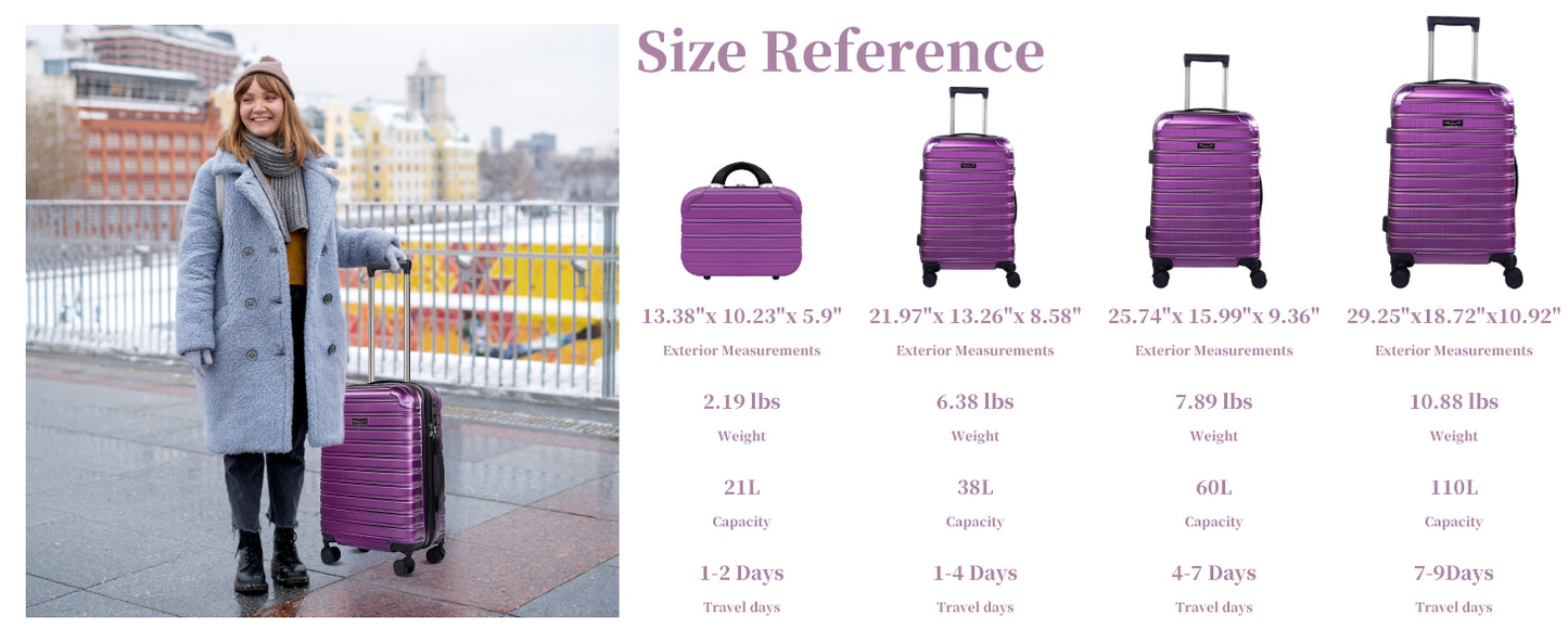 Dluxe Ave. Carry On Luggage/ Airline Approved/ PC+ABS with TSA Lock/ Hardshell (Purple) 22x14x9