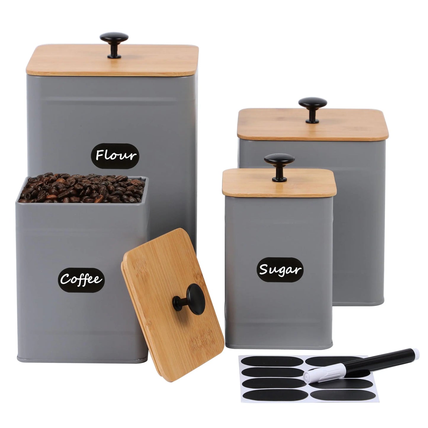 Dluxe Ave. PERFNIQUE Kitchen Canisters Canister Sets for Kitchen Counter Tin Jars with Lid(Grey)