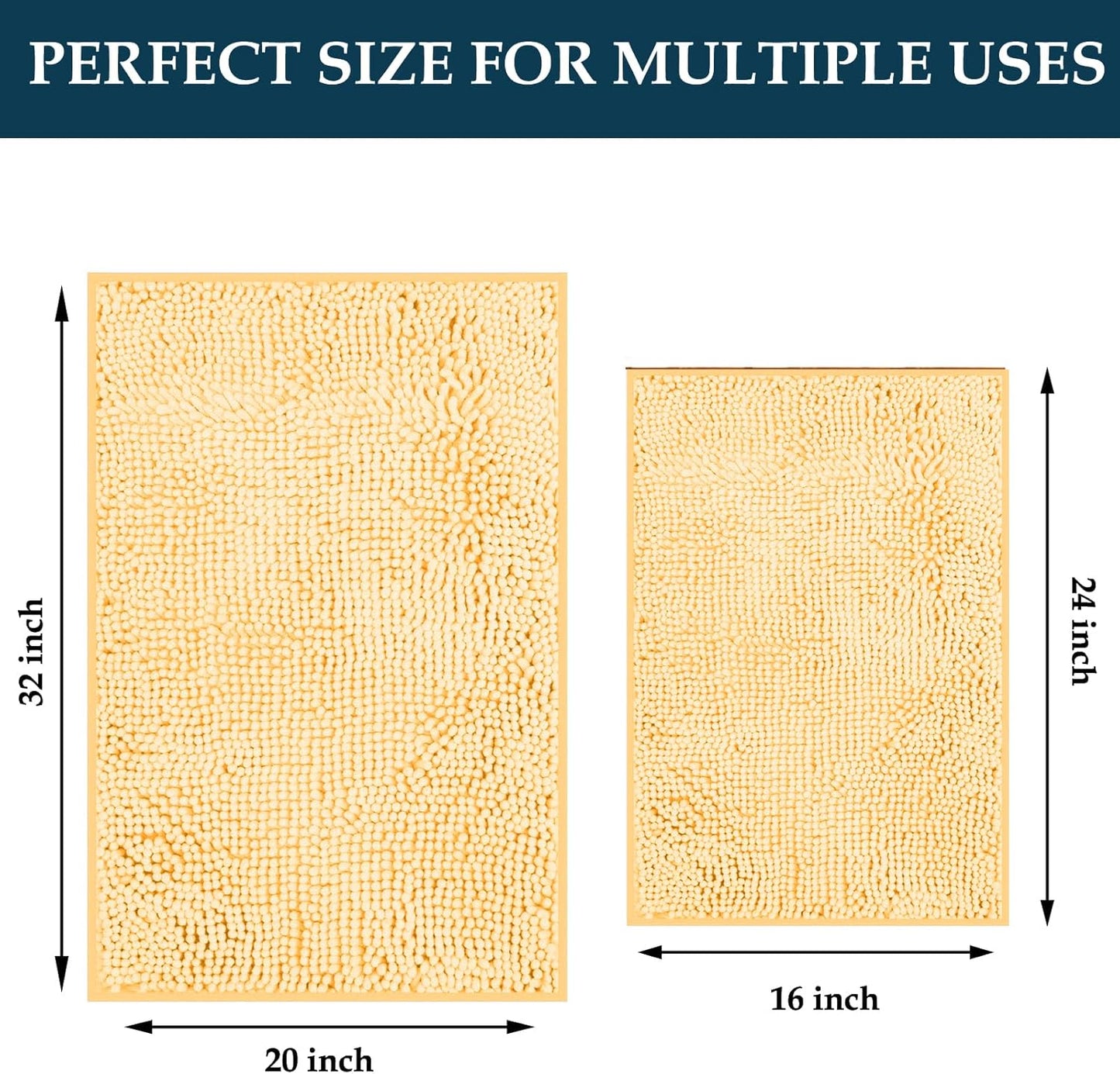 Dluxe Ave. Flotstiga Bathroom Rugs Chenille Extra Thick and Absorbent Non-Slip Sets 2Piece Cream