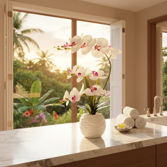 Dluxe Ave.  Artificial Orchids in Vase Faux / White and Pink