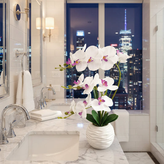 Dluxe Ave.  Artificial Orchids in Vase Faux / White and Pink