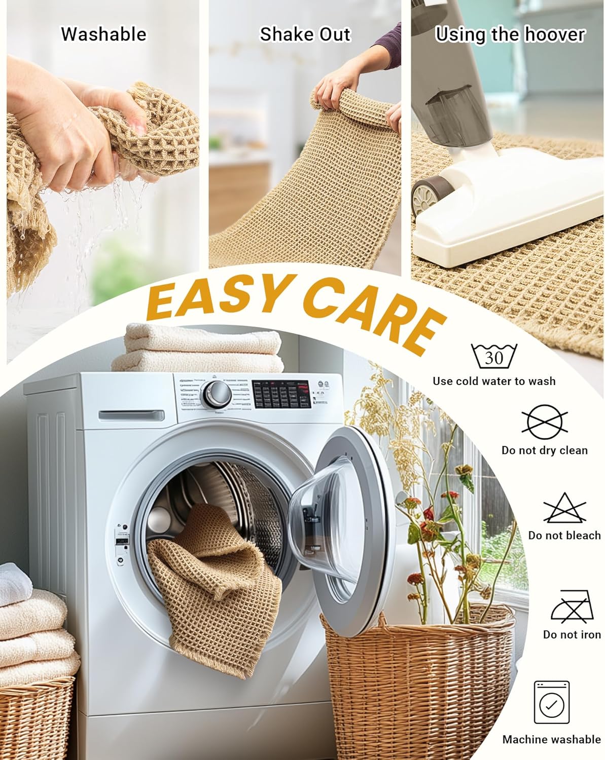 Dluxe Ave. Large Waffle Bath Mat Set Non Slip Bathroom Mat Set, Ultra Absorbent, Extra Soft, 2 Piece(20"×47" and 16"×24")