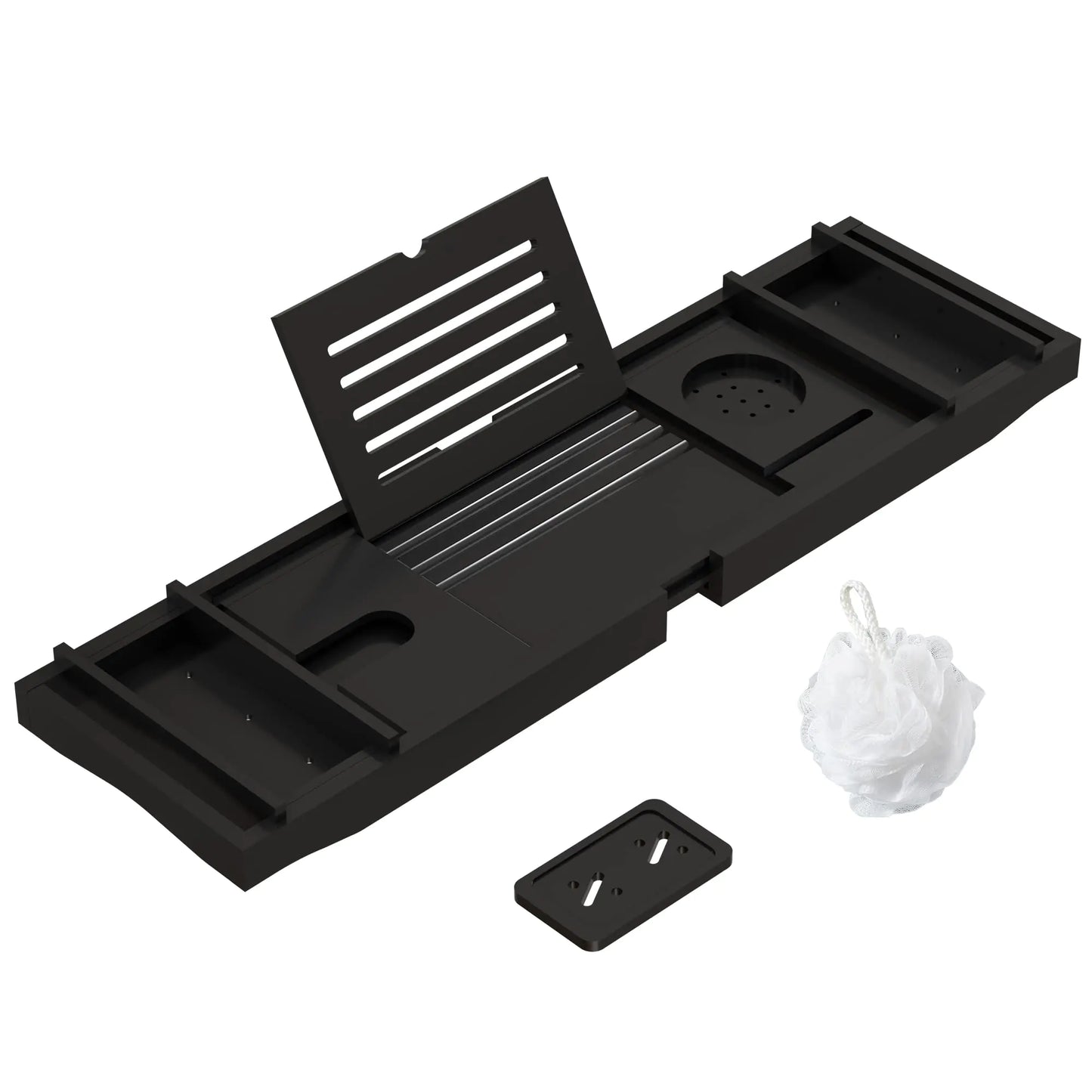 Dluxe Ave. Bamboo Bathtub Tray for Luxury Bathroom Expandable Premium Bath Tray Black