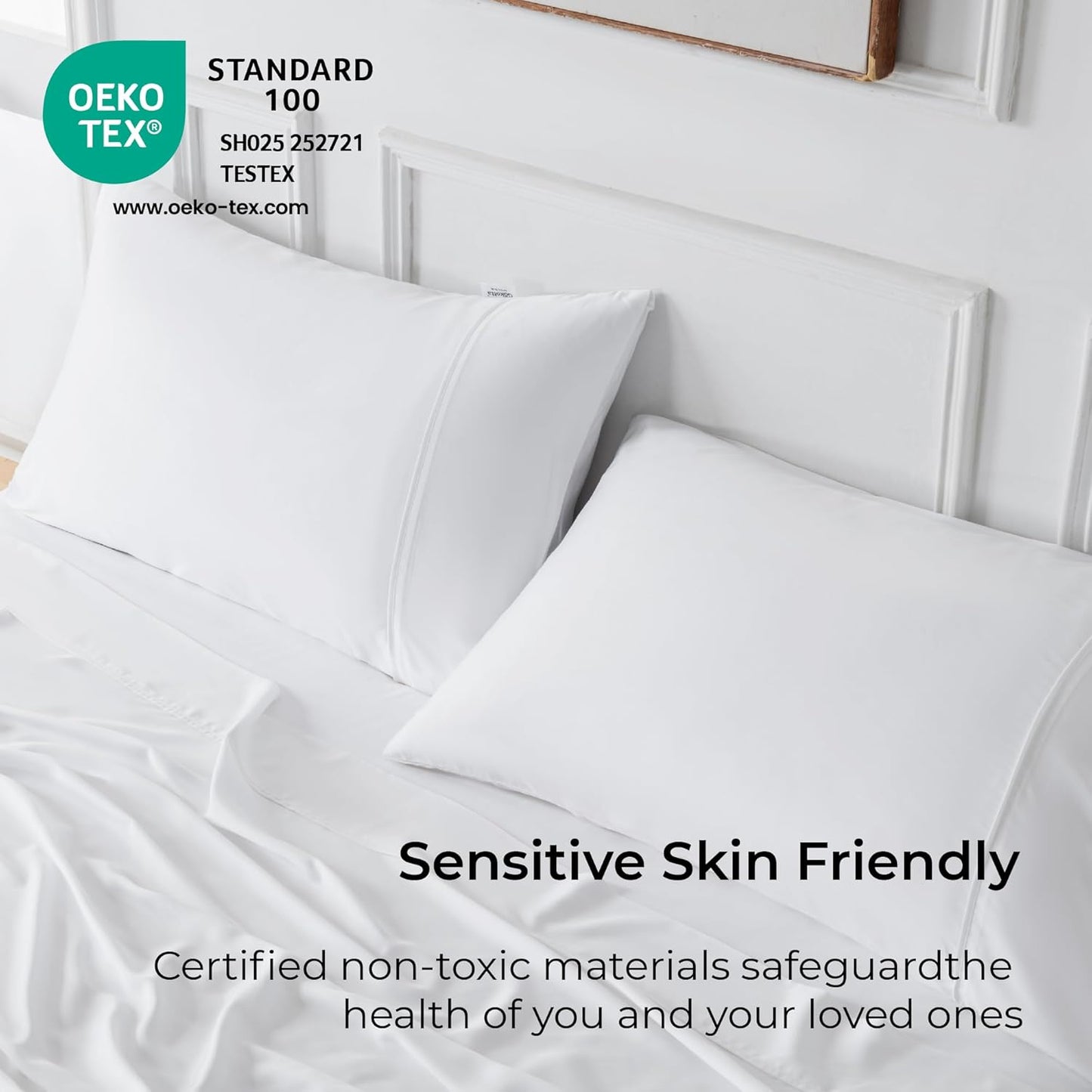 Dluxe Ave. ( KING) 6 Pcs Luxury Bed Sheet Set, 100% Rayon Derived from Bamboo, 24" Extra Deep Pocket, Bright White