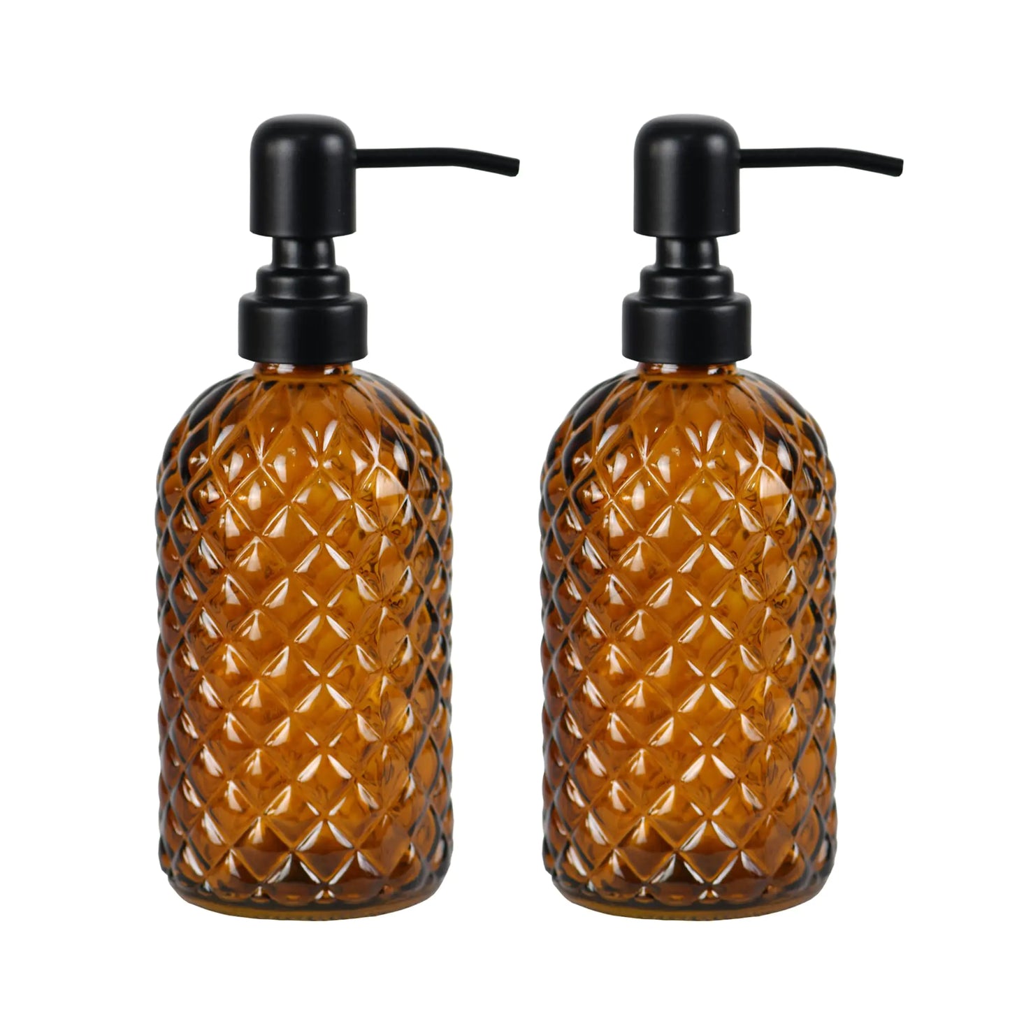 Dluxe Ave. 12Oz Glass Soap Dispenser with Rustproof Stainless-Steel Pump, 2pack (Black/Amber)