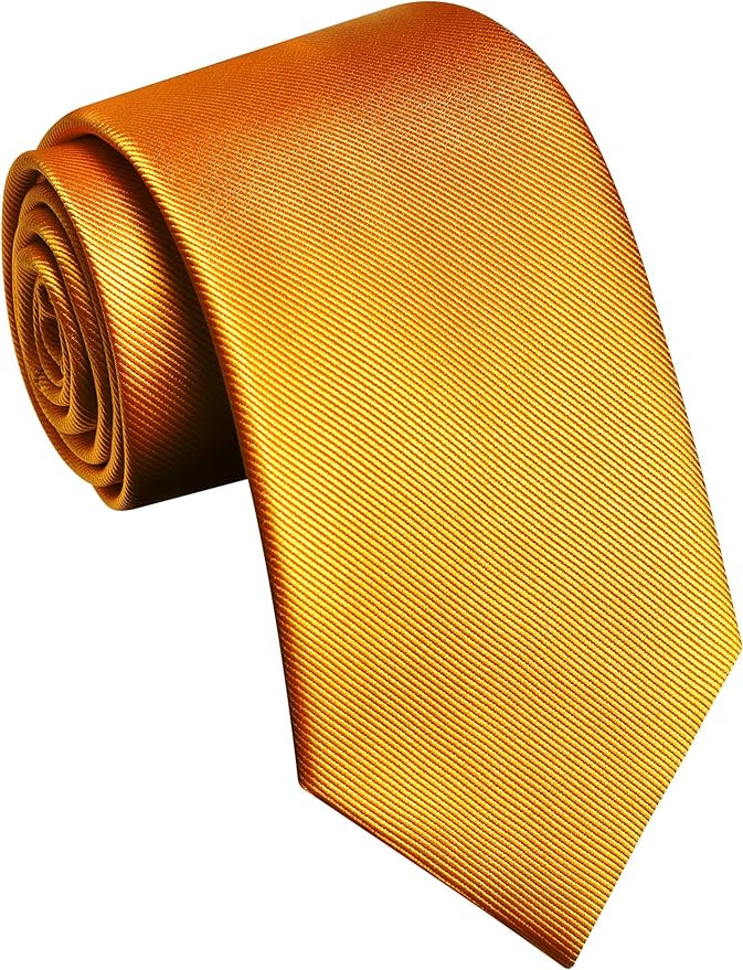 Dluxe Ave. Dark Gold Ties For Men Solid Wedding Neckties and Pocket Square Cufflinks Sets