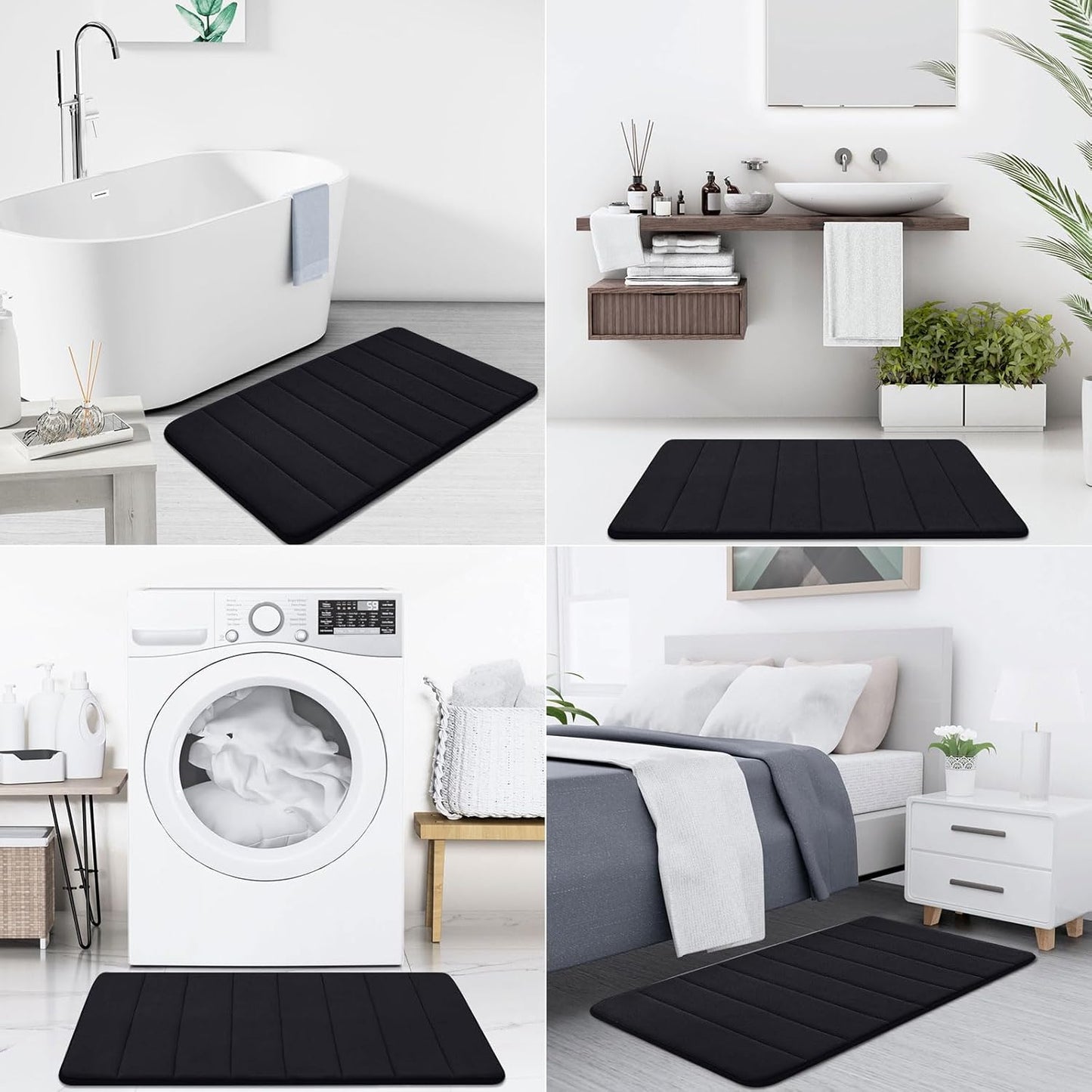 Dluxe Ave. Memory Foam Bath Mat, Ultra Soft, Thick and Absorbent, Non-Slip, 24x16  (Black)