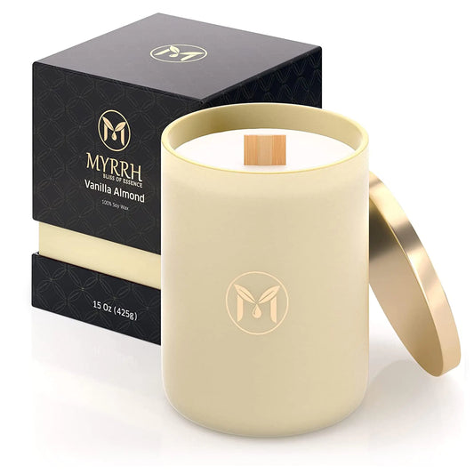 Dluxe Ave. Vanilla Almond Scented Candle/ All Natural Pure Soy Candle/ 15 oz Lasts Up to 80-85 Hours/ Infused Elegant and Relaxing