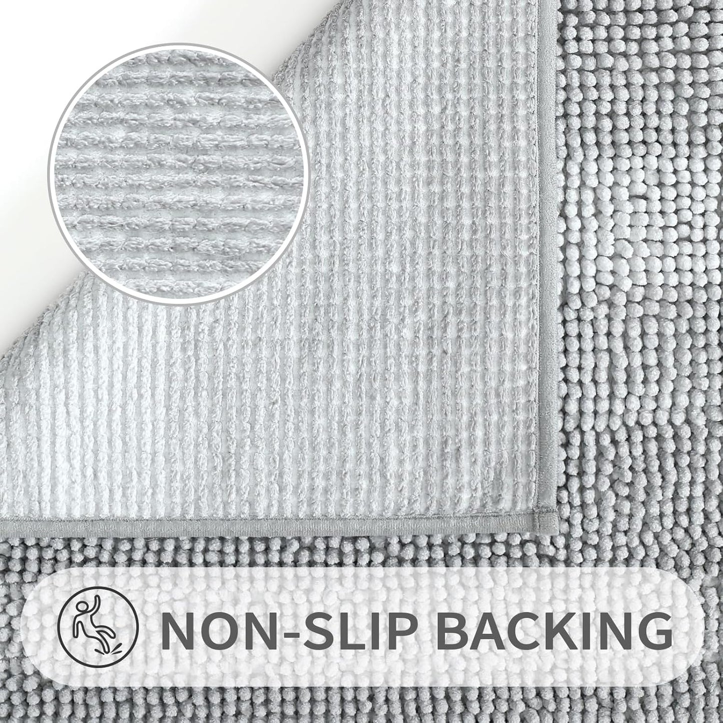 Dluxe Ave. Grey Bathroom Rug Set 2 Piece,Chenille Non Slip, Accessories for Tub 16" x 24"/ 20" x 32"