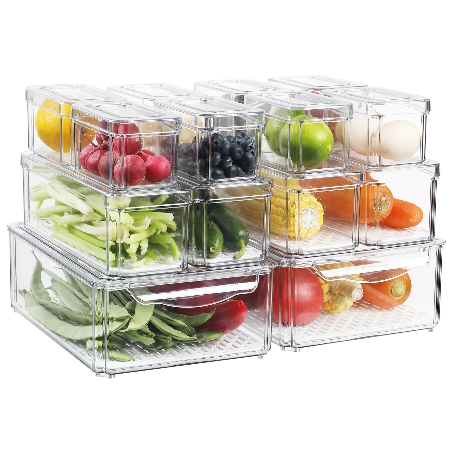 Dluxe Ave.Refrigerator Organizer Plastic Bins with Lids/ Stackable/ BPA-Free  (14 Pack)