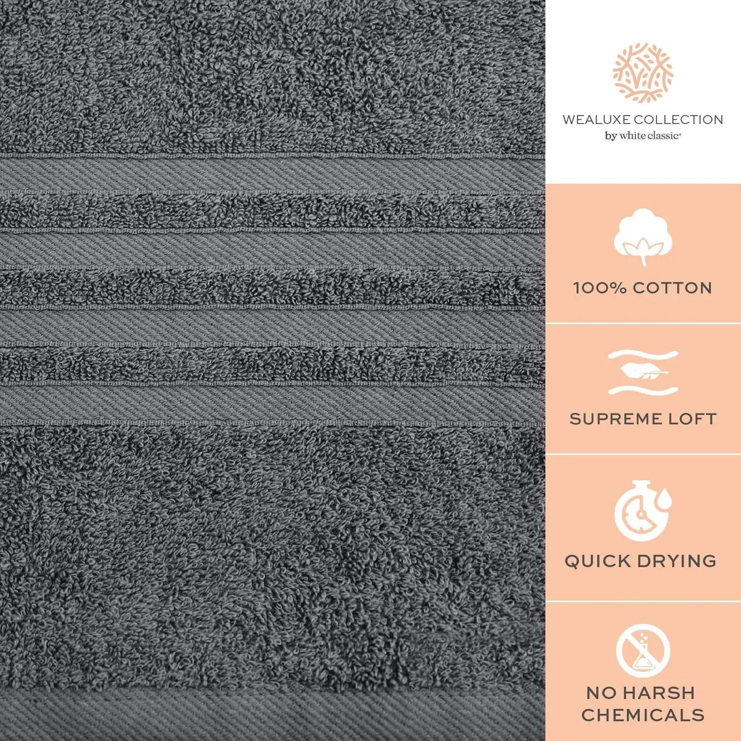 Dluxe Ave. Wealuxe Grey Bath Towels Set of 4 Cotton 27x54 Inch Body Towel for Hotel Gym