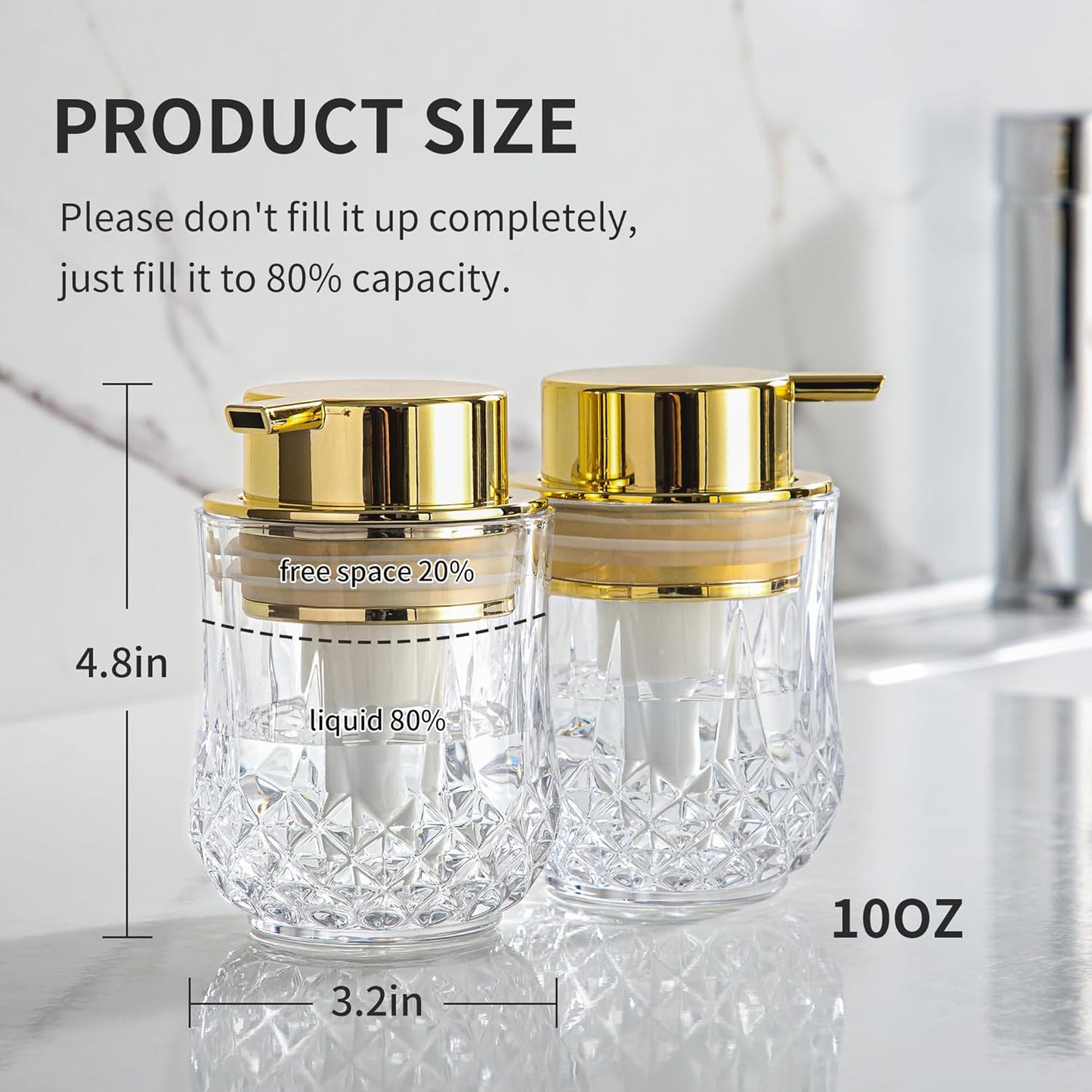 Dluxe Ave. Glass Foam Soap Dispenser Set - 2 Pack Bathroom Hand Soap Dispensers (Clear/Gold Pump/2Pack)