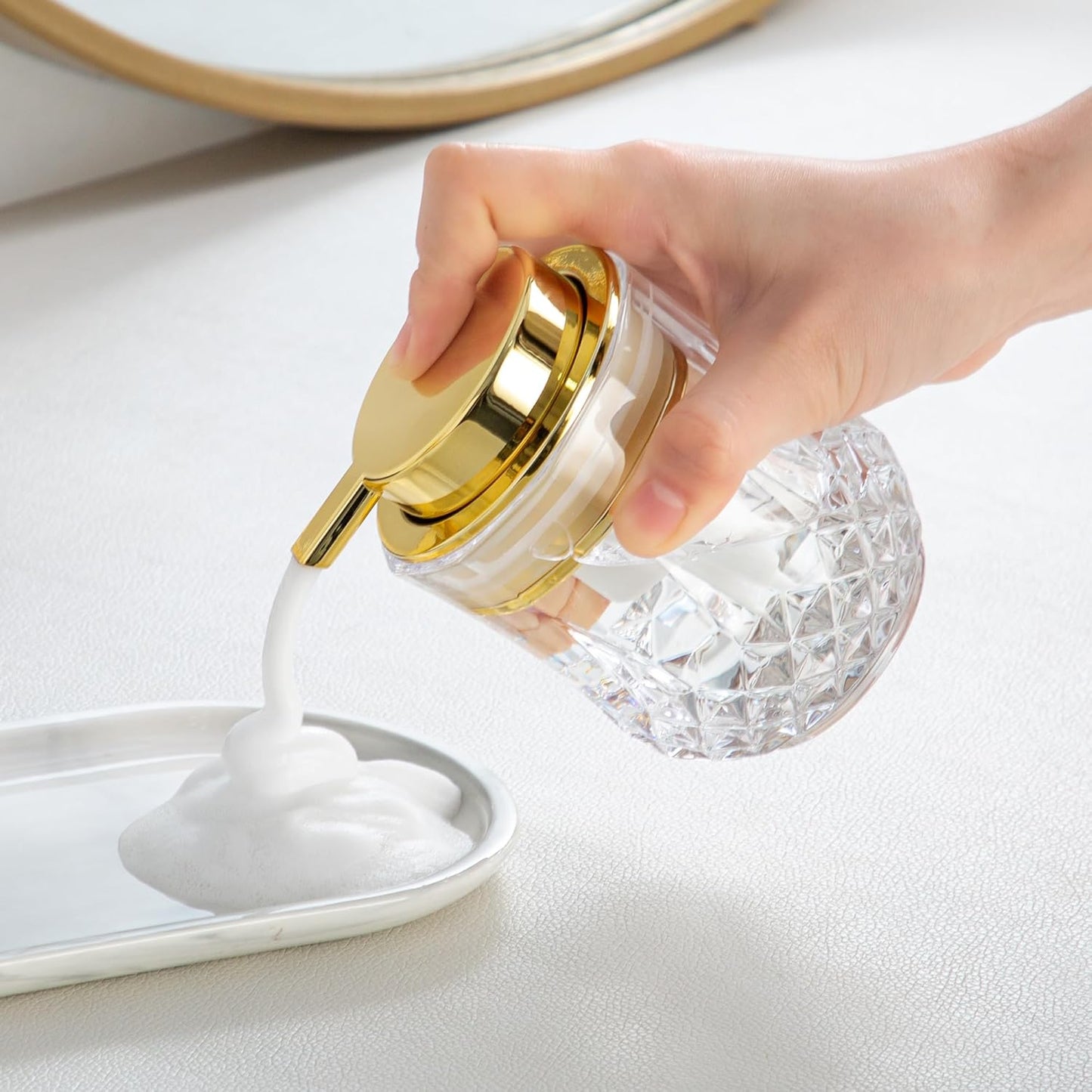 Dluxe Ave. Glass Foam Soap Dispenser Set - 2 Pack Bathroom Hand Soap Dispensers (Clear/Gold Pump/2Pack)
