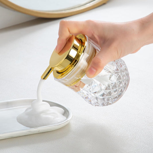 Dluxe Ave. Glass Foam Soap Dispenser Set/ 2 Pack (Clear/Gold)