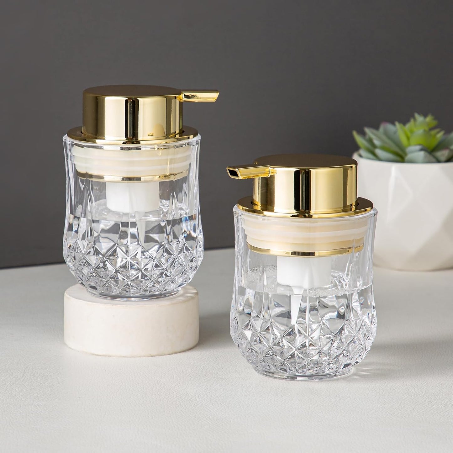 Dluxe Ave. Glass Foam Soap Dispenser Set - 2 Pack Bathroom Hand Soap Dispensers (Clear/Gold Pump/2Pack)