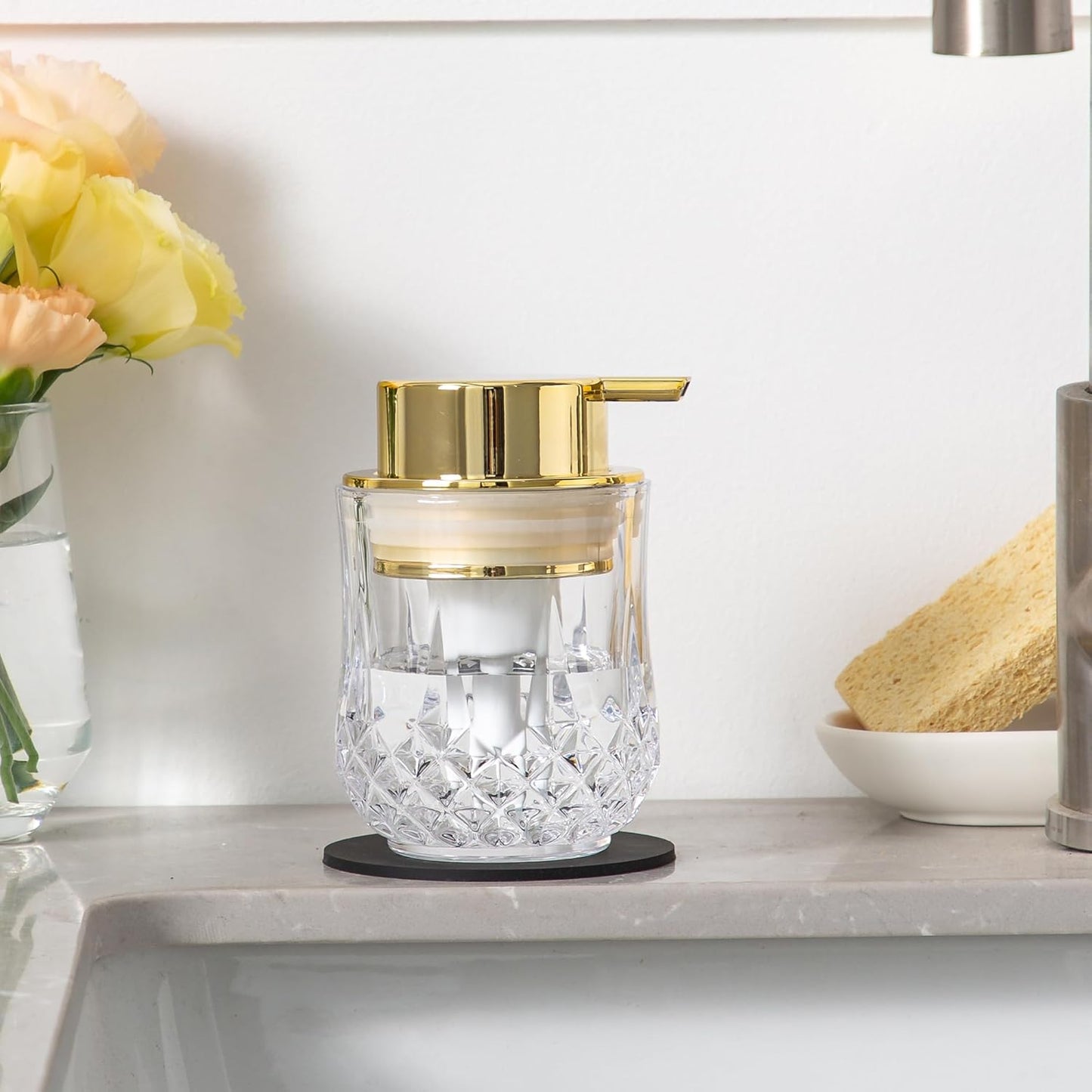 Dluxe Ave. Glass Foam Soap Dispenser Set - 2 Pack Bathroom Hand Soap Dispensers (Clear/Gold Pump/2Pack)