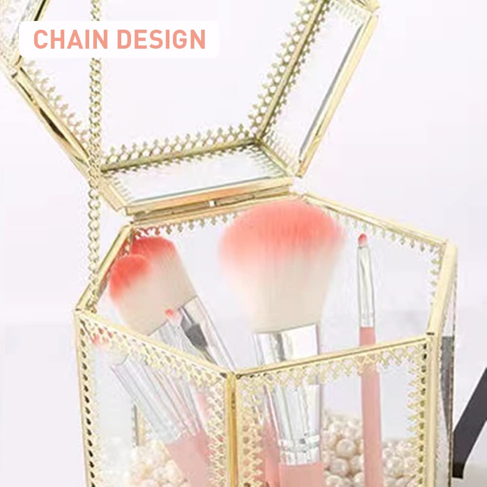 Dluxe Ave. Glass Makeup Brush Holder with Lid Organizer