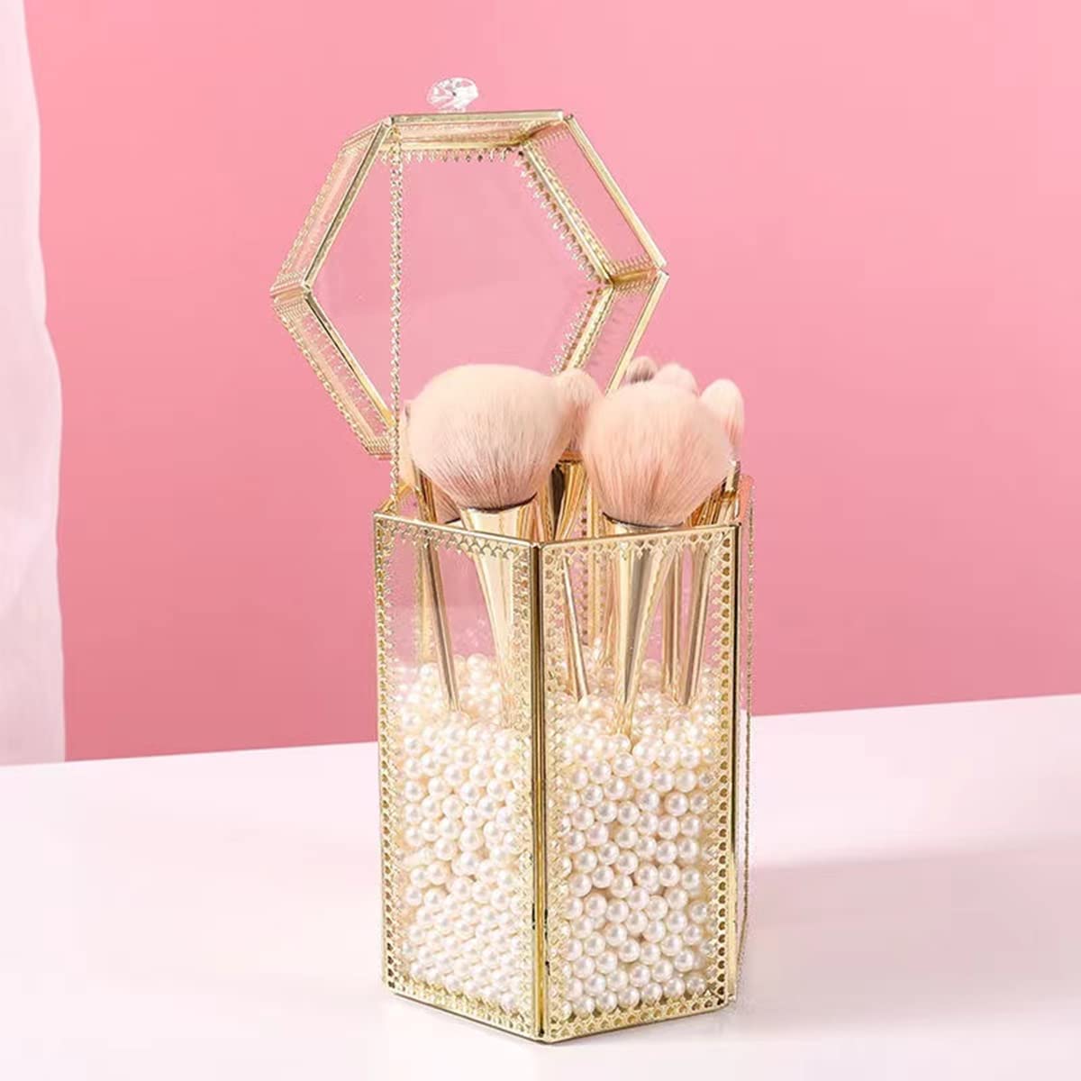 Dluxe Ave. Glass Makeup Brush Holder with Lid Organizer