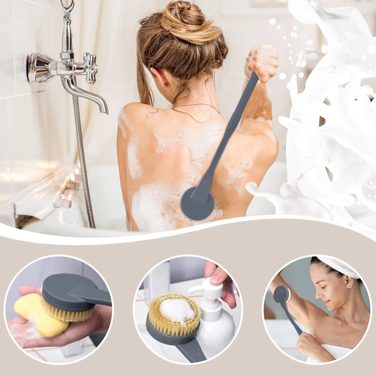 Dluxe Ave. 20.4" Detachable Long Handle Shower Brush for Body Exfoliator (Blue）