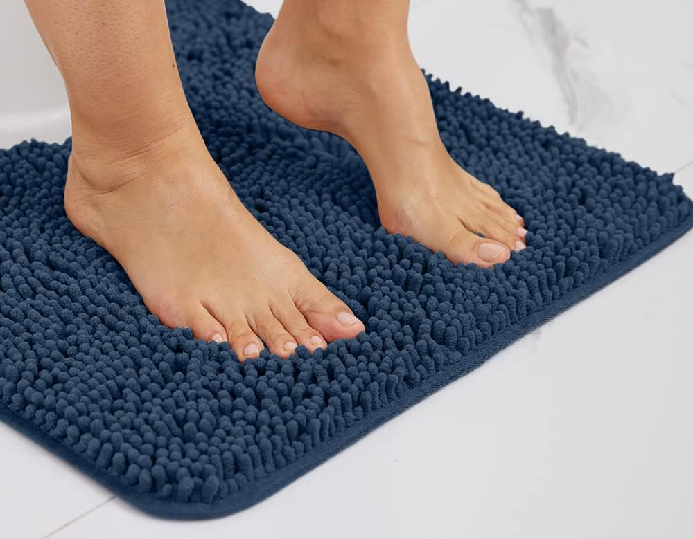 Dluxe Ave Gorilla Grip Bath Rug Mat 54x24 Thick Soft Absorbent Chenille Rubber Backing Quick Dry Microfiber Mats Machine Washable Rugs for Shower Floor Bathroom Runner  Navy Blue