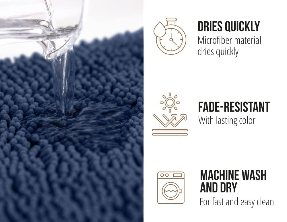 Dluxe Ave Gorilla Grip Bath Rug Mat 54x24 Thick Soft Absorbent Chenille Rubber Backing Quick Dry Microfiber Mats Machine Washable Rugs for Shower Floor Bathroom Runner  Navy Blue