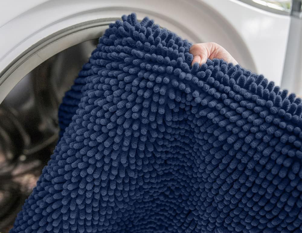 Dluxe Ave Gorilla Grip Bath Rug Mat 54x24 Thick Soft Absorbent Chenille Rubber Backing Quick Dry Microfiber Mats Machine Washable Rugs for Shower Floor Bathroom Runner  Navy Blue