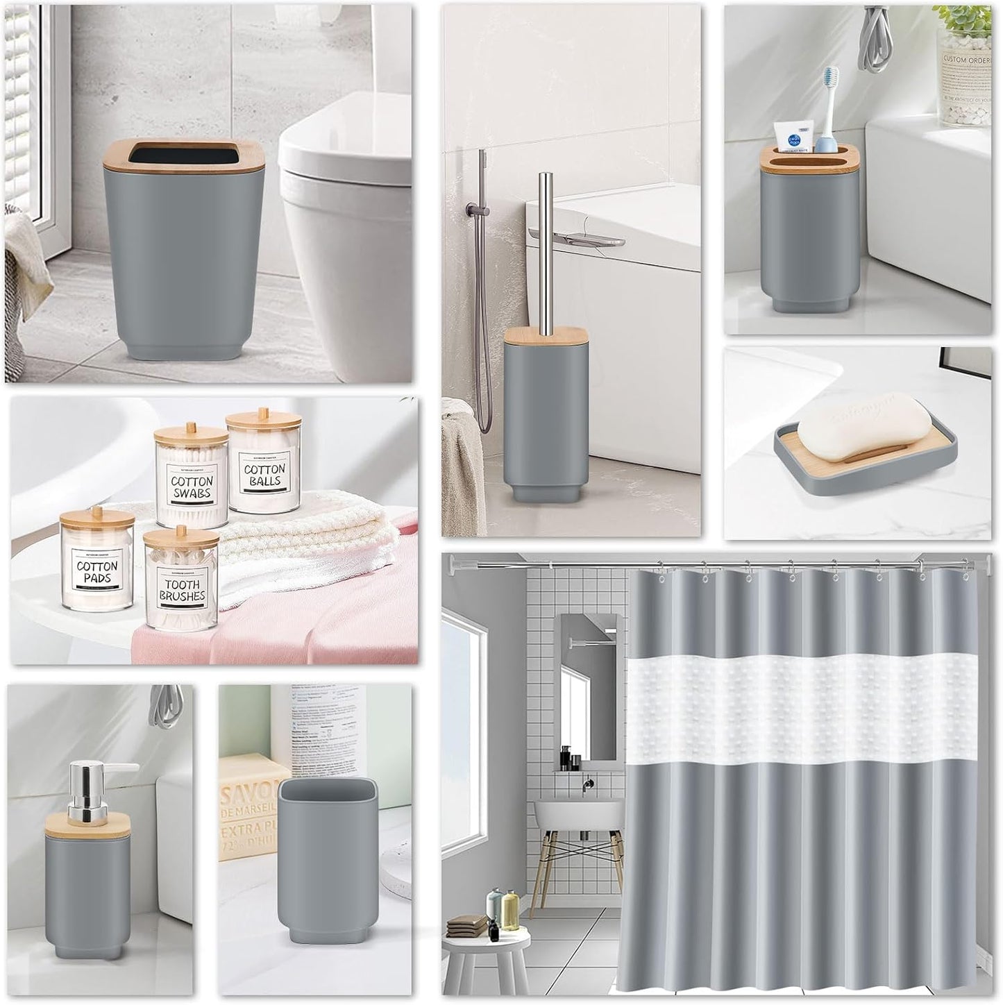 Dluxe Ave. Grey Bathroom Set 11Pcs Bathroom Gift Set4 Q-tip Holder DispenserSoap DispenserSoap DishTrayToilet Brush Holder