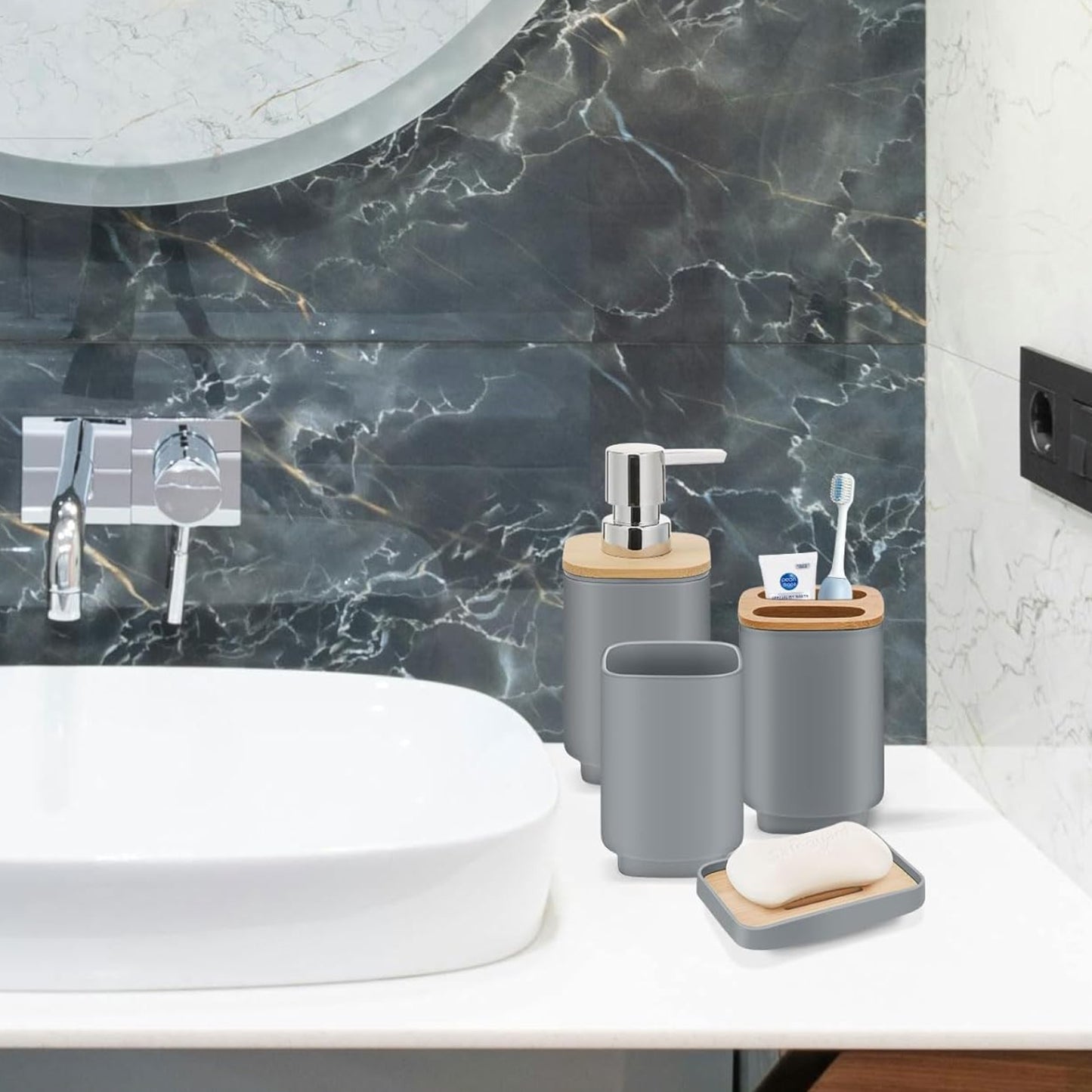 Dluxe Ave. Grey Bathroom Set 11Pcs Bathroom Gift Set4 Q-tip Holder DispenserSoap DispenserSoap DishTrayToilet Brush Holder