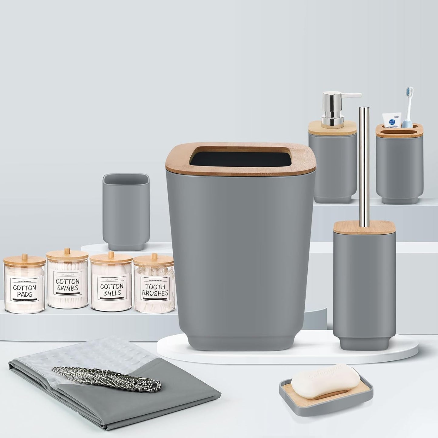 Dluxe Ave. Grey Bathroom Set 11Pcs Bathroom Gift Set4 Q-tip Holder DispenserSoap DispenserSoap DishTrayToilet Brush Holder