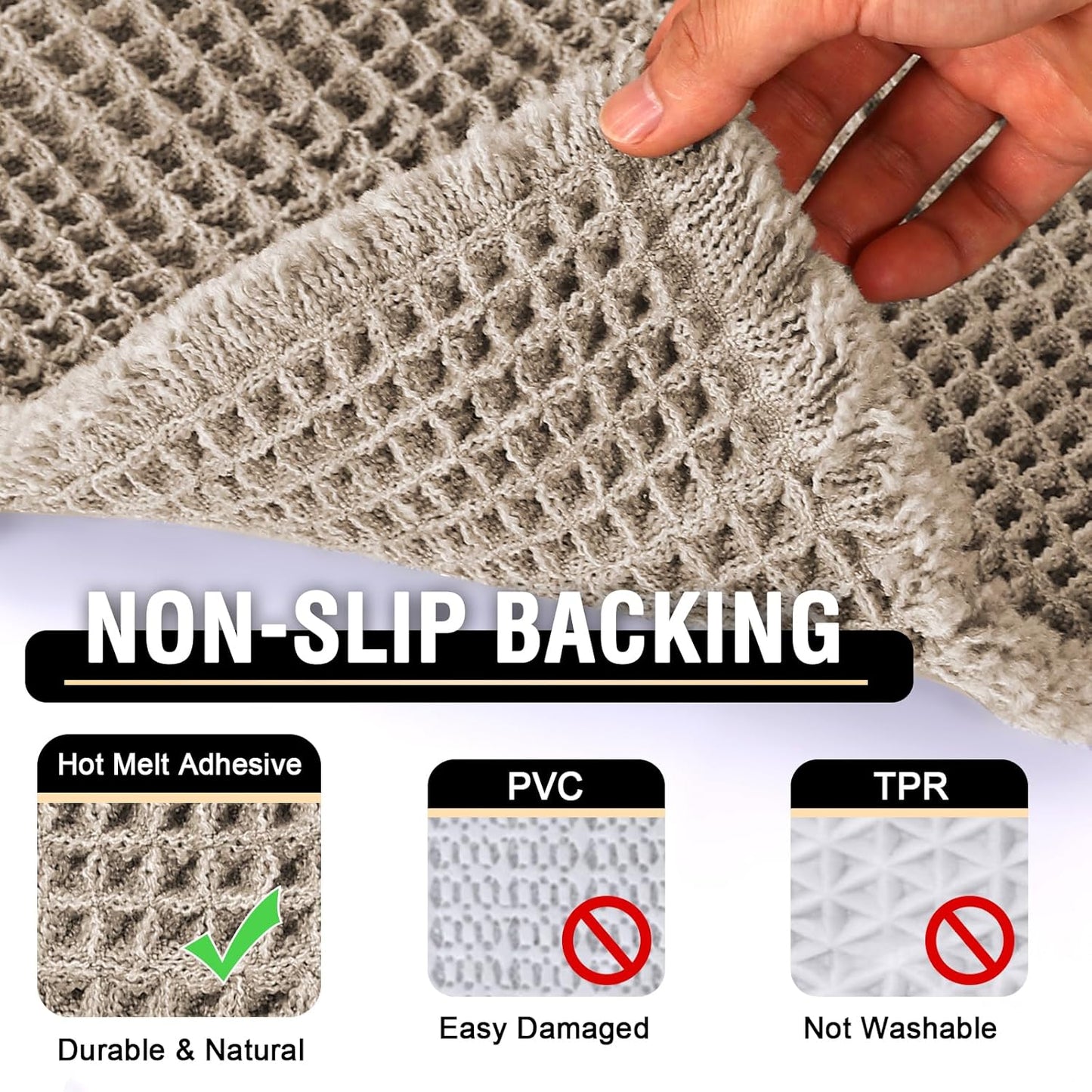 Dluxe Ave. H.VERSAILTEX Upgraded Waffle Runner Rug Super Absorbent Bathroom Mats Non Slip Tub 24" x 72" Irish Cream