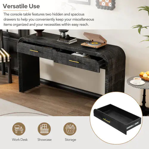Dluxe Ave. Unique Retro Silhouette Console Table, Open Style, Two Top Drawers For Entrance, Dining Room, Living Room