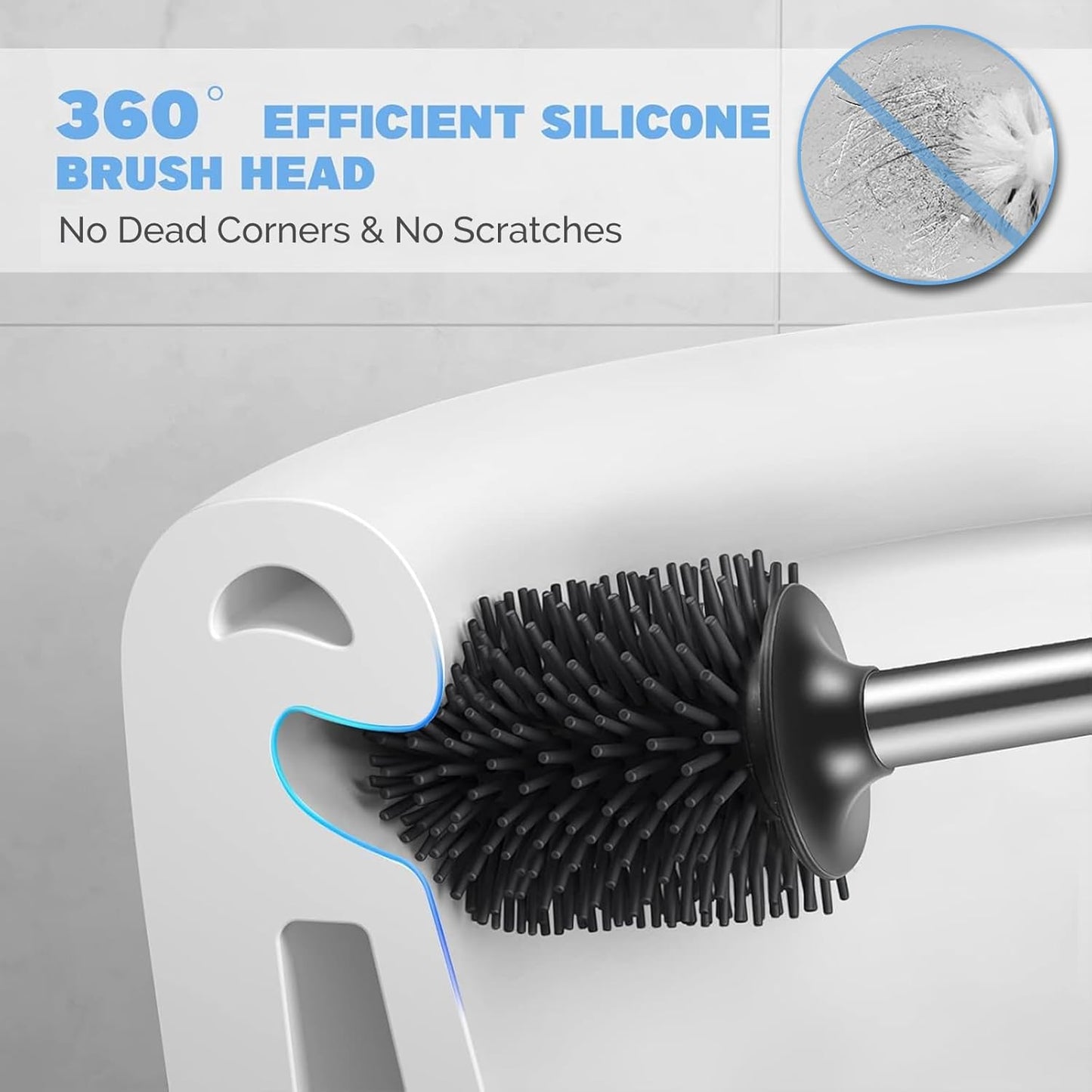 Dluxe Ave. HAMITOR Toilet Bowl Brush Holder Set: 2Pack Silicone Stainless Steel Deep Cleaning Toilet Cleaner Brush for Bathroom Restroom - Compact Modern Rv Toilet Scrubber Accessories with Caddy