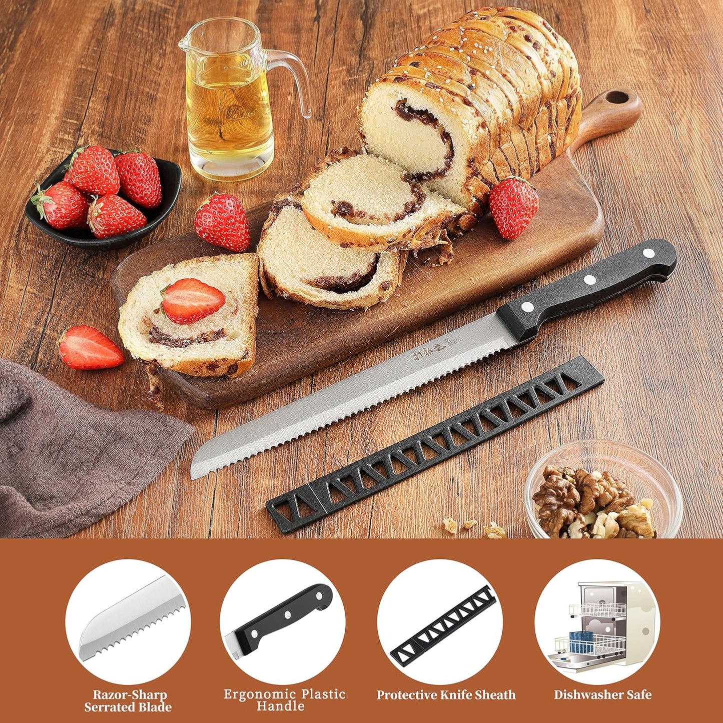 Dluxe Ave. 8 inch Serrated Bread Knife,Dishwasher Safe (8 inch Blade with 5 inch Handle)