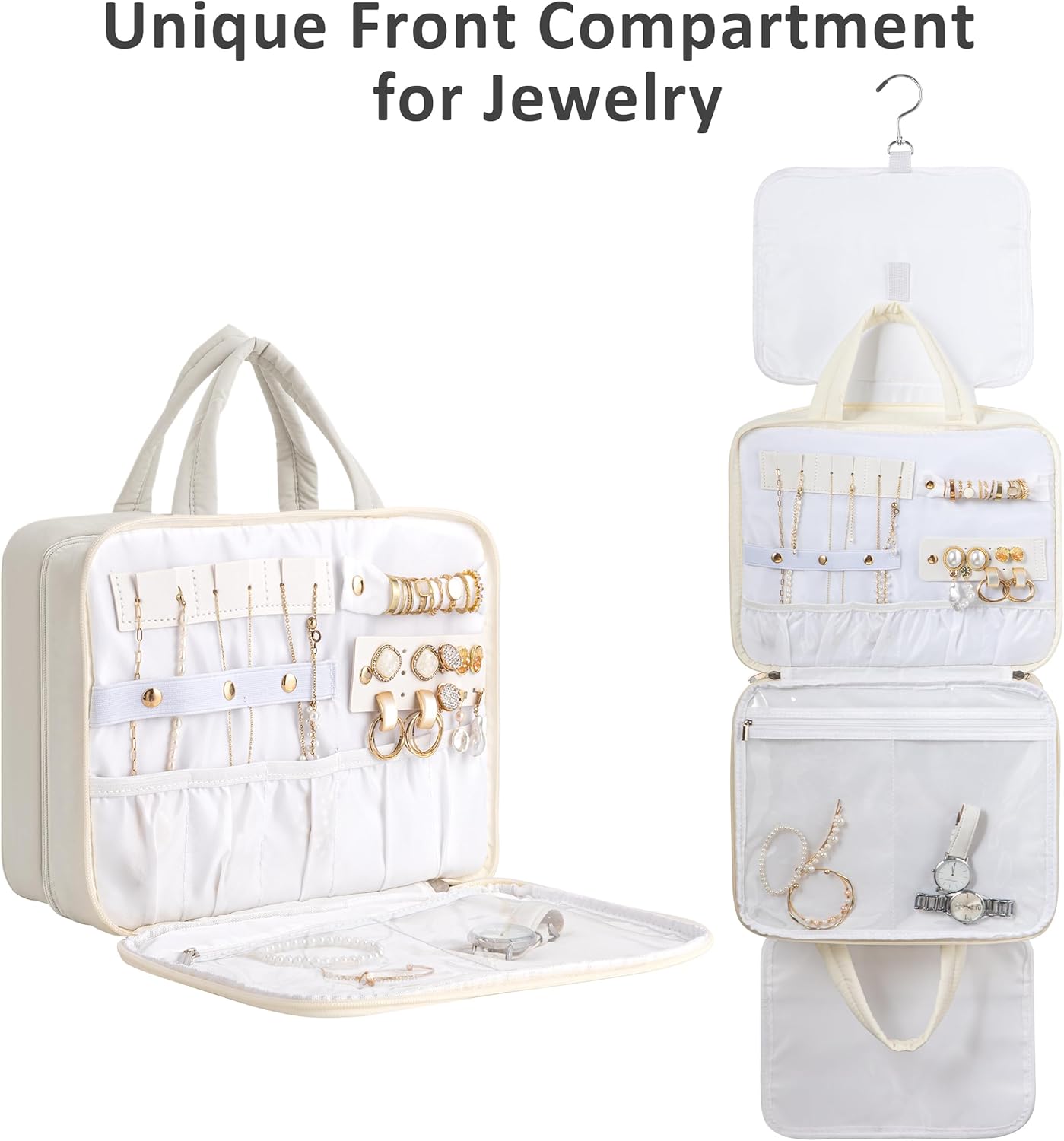 Dluxe Ave. Travel Toiletry Bag with Jewelry Organizer / Beige