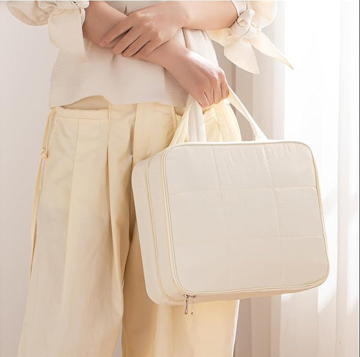 Dluxe Ave. Travel Toiletry Bag with Jewelry Organizer / Beige