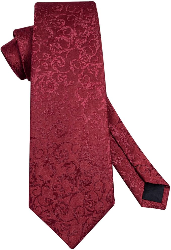 Dluxe Ave. Burgundy Tie Paisley Mens Ties and Pocket Square Cufflinks Set