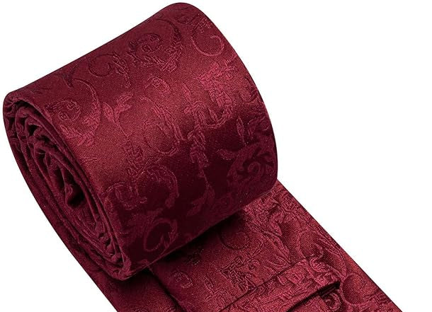 Dluxe Ave. Burgundy Tie Paisley Mens Ties and Pocket Square Cufflinks Set