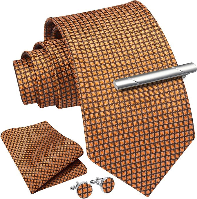 Dluxe Ave. Ties for Men Gold Orange Tie and Pocket Square Classic Woven  Neckties, Handkerchief